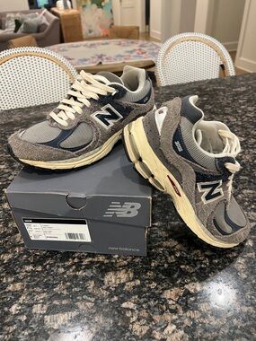 New Balance 2002R Grey and Navy Suede Mesh Sneakers